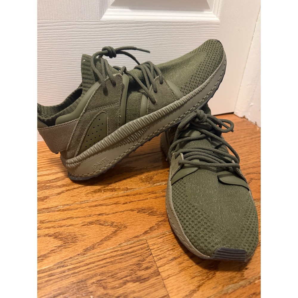 Puma Ignite Tsugi Jun Mens Olive Green Knit Running Shoes 364408-03 Size 9.5